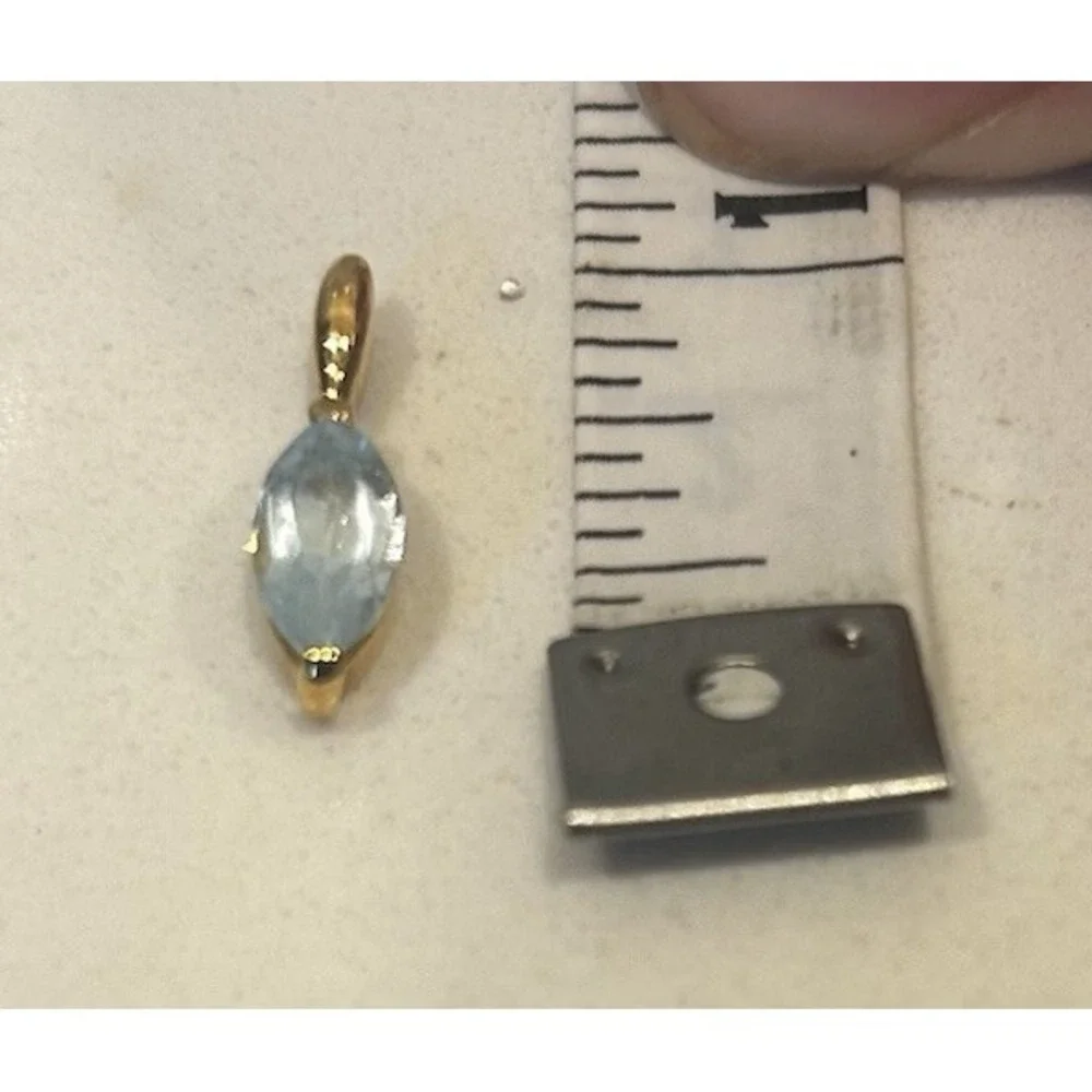 Vintage Light Blue Stone Gold Tone Charm Pendant Dainty Minimalist